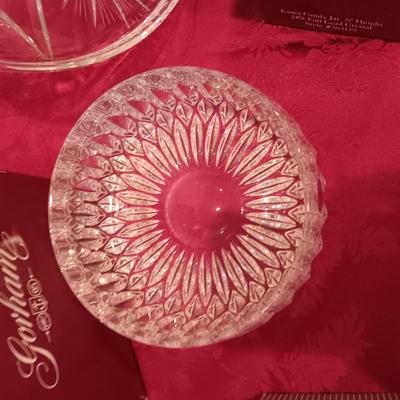 FOOTED CRYSTAL PLATTER, GORHAM GLASS SERVING BOWL, BERNARDAUD LIMOGE BUTTERFLY BOWL AND MORE