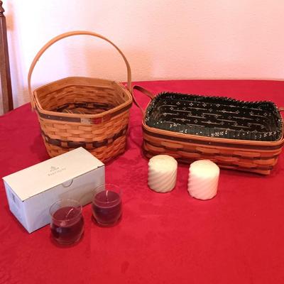 2 LONGABERGER BASKETS, PARTYLITE CANDLES AND MORE