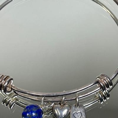 Sterling Silver Lapis Charm Bangle Bracelet