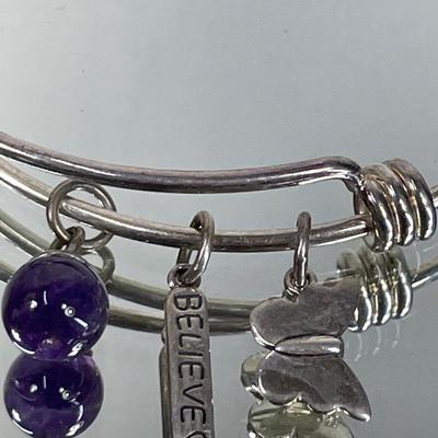 Sterling Silver Amethyst Charm Bangle Bracelet