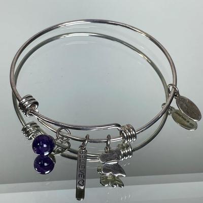 Sterling Silver Amethyst Charm Bangle Bracelet