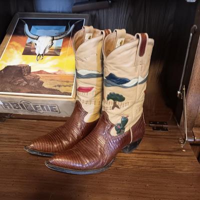 MEN'S UNIQUE ABILENE MONTANA LEATHER WESTERN BOOTS SIZE 10D