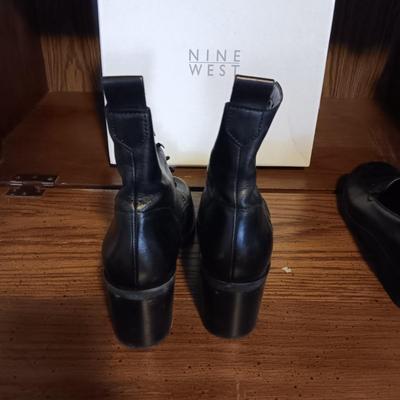 LADIES NINE WEST SHORT BOOTS (8.5) AND SLIP ON SHOES (8.5)