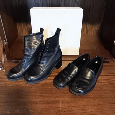 LADIES NINE WEST SHORT BOOTS (8.5) AND SLIP ON SHOES (8.5)