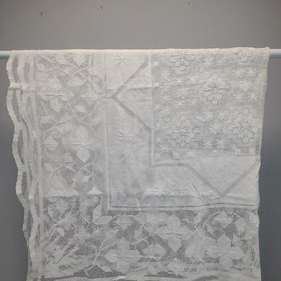 Hand Tatted Lace Table Cloth- Approx 61 1/2" x 72"