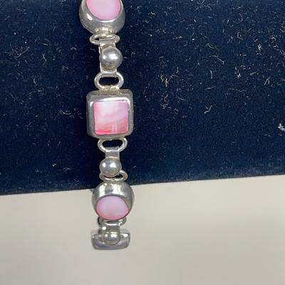 Pink Mother of Pearl Sterling Silver Bracelet