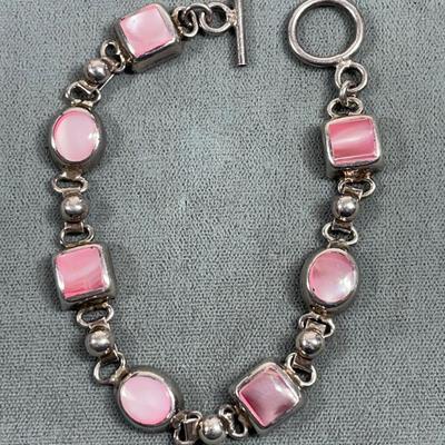 Pink Mother of Pearl Sterling Silver Bracelet