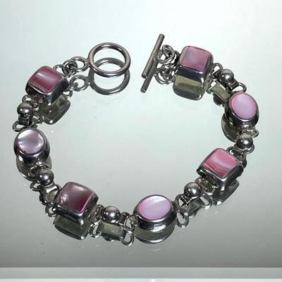 Pink Mother of Pearl Sterling Silver Bracelet