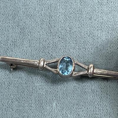 Silver Bar Pin with Blue Topaz