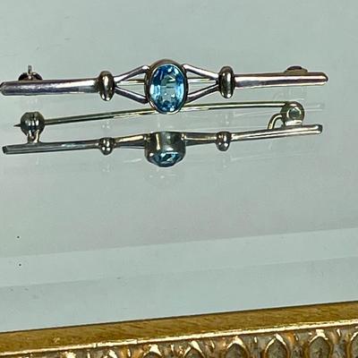 Silver Bar Pin with Blue Topaz