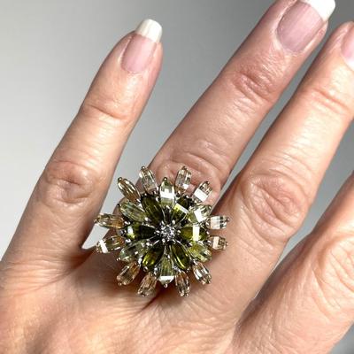 Sterling Silver Statement CZ Flower Ring 7