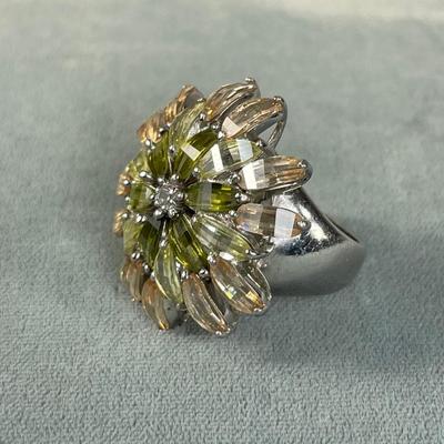 Sterling Silver Statement CZ Flower Ring 7