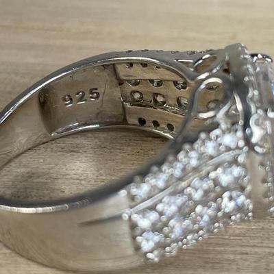 Bold CZ Halo Sterling Silver Ring 7