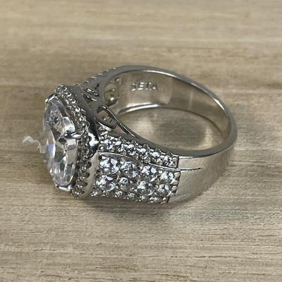 Bold CZ Halo Sterling Silver Ring 7