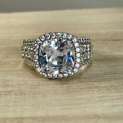 Bold CZ Halo Sterling Silver Ring 7