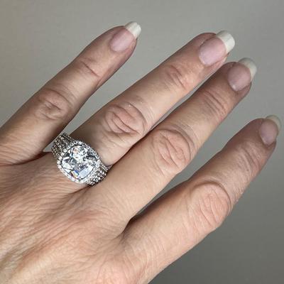 Bold CZ Halo Sterling Silver Ring 7
