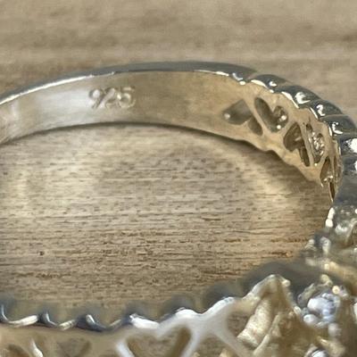 CZ Solitaire and Sterling Silver Hearts Ring 8
