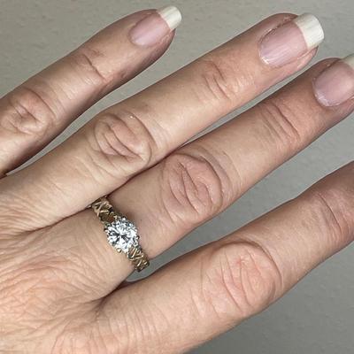 CZ Solitaire and Sterling Silver Hearts Ring 8