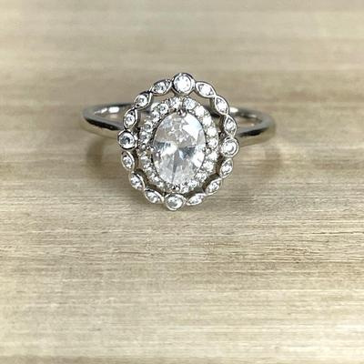 Beautiful CZ Halo Sterling Silver Ring 7.5