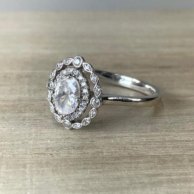 Beautiful CZ Halo Sterling Silver Ring 7.5