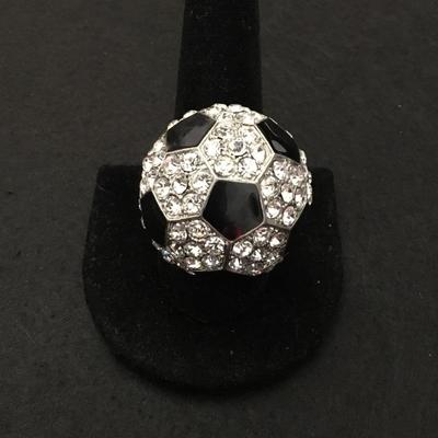 Rhinestone soccer ball stretch ring