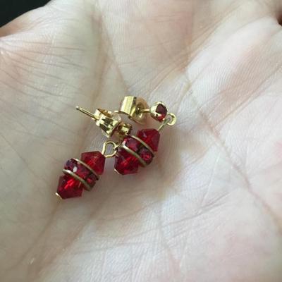 Red crystal dangle stud earrings