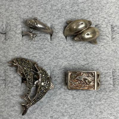 Sterling silver Dolphin Rings Set of 4