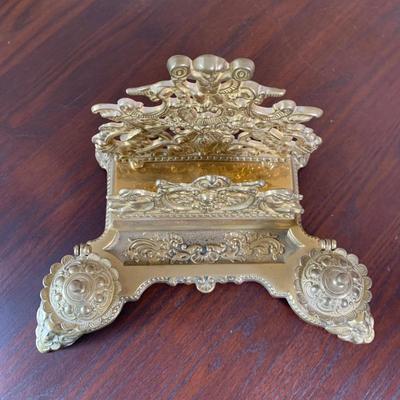 LOT 8 F: Brass Replica of Antique Double Ink Well & Letter Holder