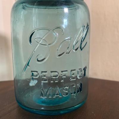 LOT 18 K: Vintage Blue Glass Mason Jar Collection