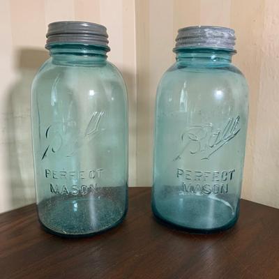 LOT 18 K: Vintage Blue Glass Mason Jar Collection