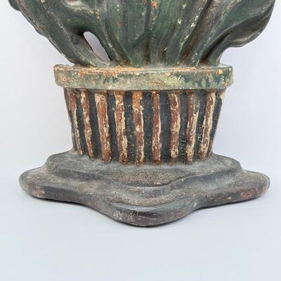 LOT 28F: Antique / Vintage Painted Cast Iron Spring Tulip Basket Doorstop