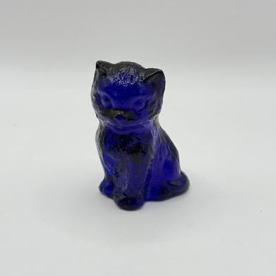 LOT 39F: Vintage Cobalt Blue Glass Animals: Mosser Unicorn, Cats & Rabbit