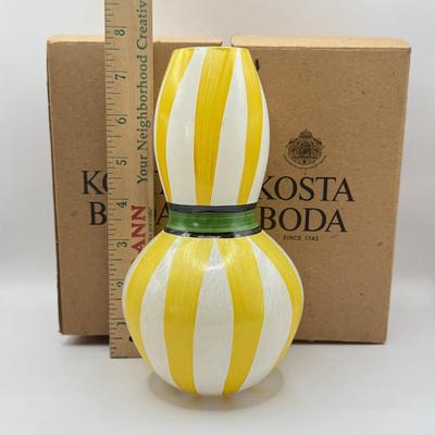 LOT 43F: Two (2) Kosta Boda Ulrica Hydman-Vallien Yellow Ribbon Hand Painted Glass Vases w/ Boxes