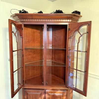 LOT 129K: Beautiful Solid Wood Corner Curio Cabinet MADE IN THE USA