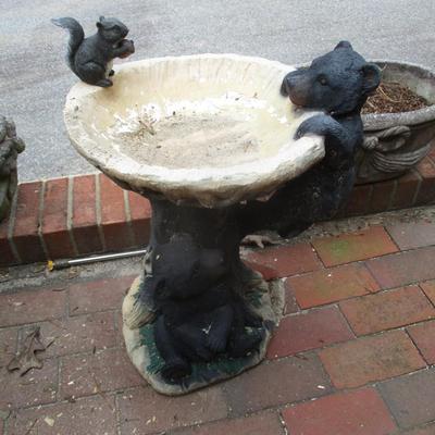 19" Tall Bear & Squirrel Resin Bird Bath
