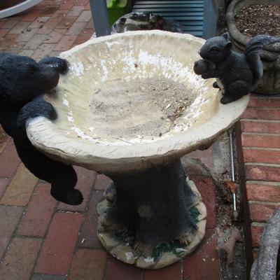 19" Tall Bear & Squirrel Resin Bird Bath