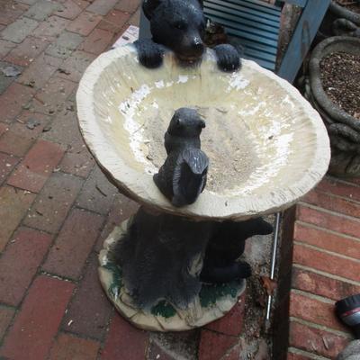 19" Tall Bear & Squirrel Resin Bird Bath