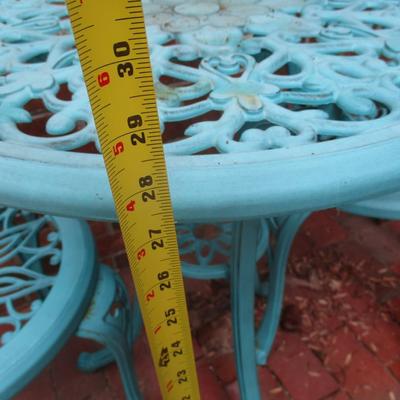 Chair & Table Set By Pioneer Woman Goldie 3 Piece Cast Aluminum Garden Bistro Teal