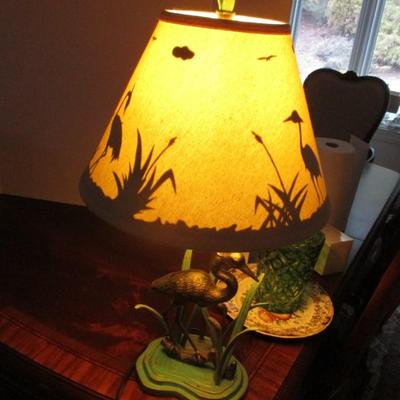 Vintage Heron Egret Metal Table Lamp