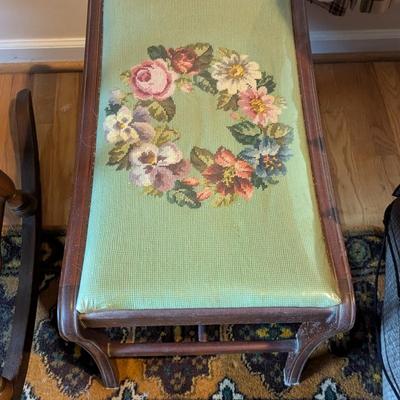 Vintage Antique Needlepoint Bench