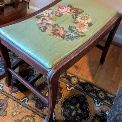 Vintage Antique Needlepoint Bench