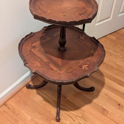 Antique Pie Crust Side Table 2 Tier
