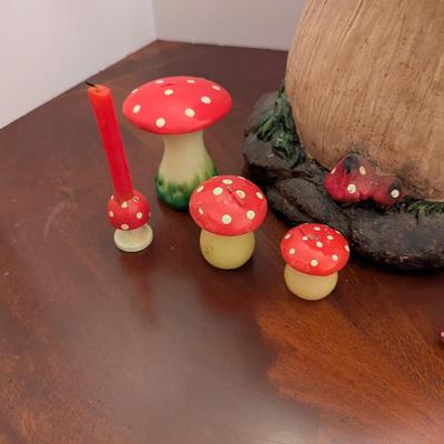 Ceramic Mushroom Stool Wood Candle Holders & Candles