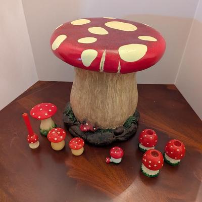 Ceramic Mushroom Stool Wood Candle Holders & Candles