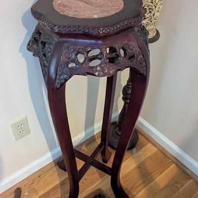 Asian Plant Stand Pedestal Marble Top Approx 38"