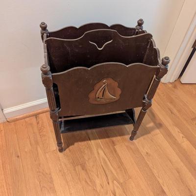 Wood Sail Boat Emblem Design Magazine Holder
