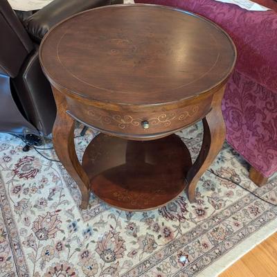 Scroll Design Round Table With 1 Drawer
