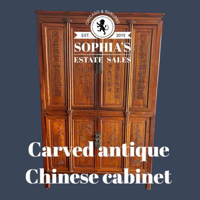 Antique Chinese Carved Elmwood Cabinet