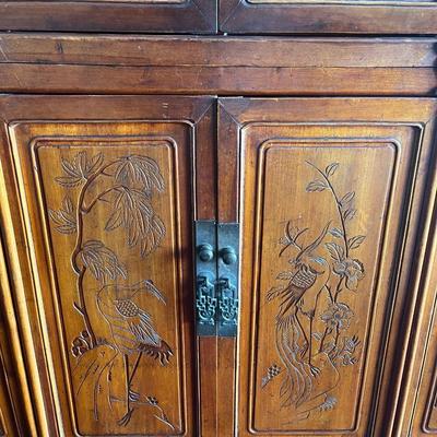 Antique Chinese Carved Elmwood Cabinet