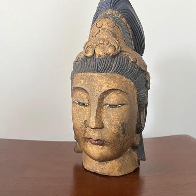 Antique Chinese Carved Wooden Bust of Kuan-Yin